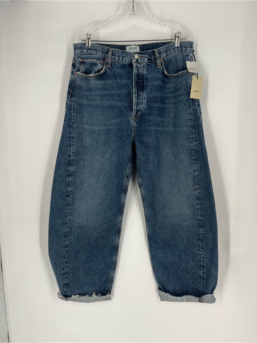Agolde Luna Pieced Dark Wash Horseshoe Barrel Denim Jeans in Control 33 NWT - Picture 2 of 11